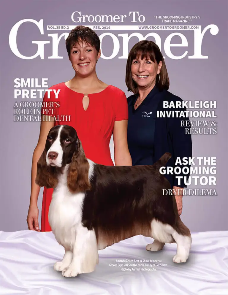 Connie Bailey featured on Groomer to Groomer Magazine cover, February 2016